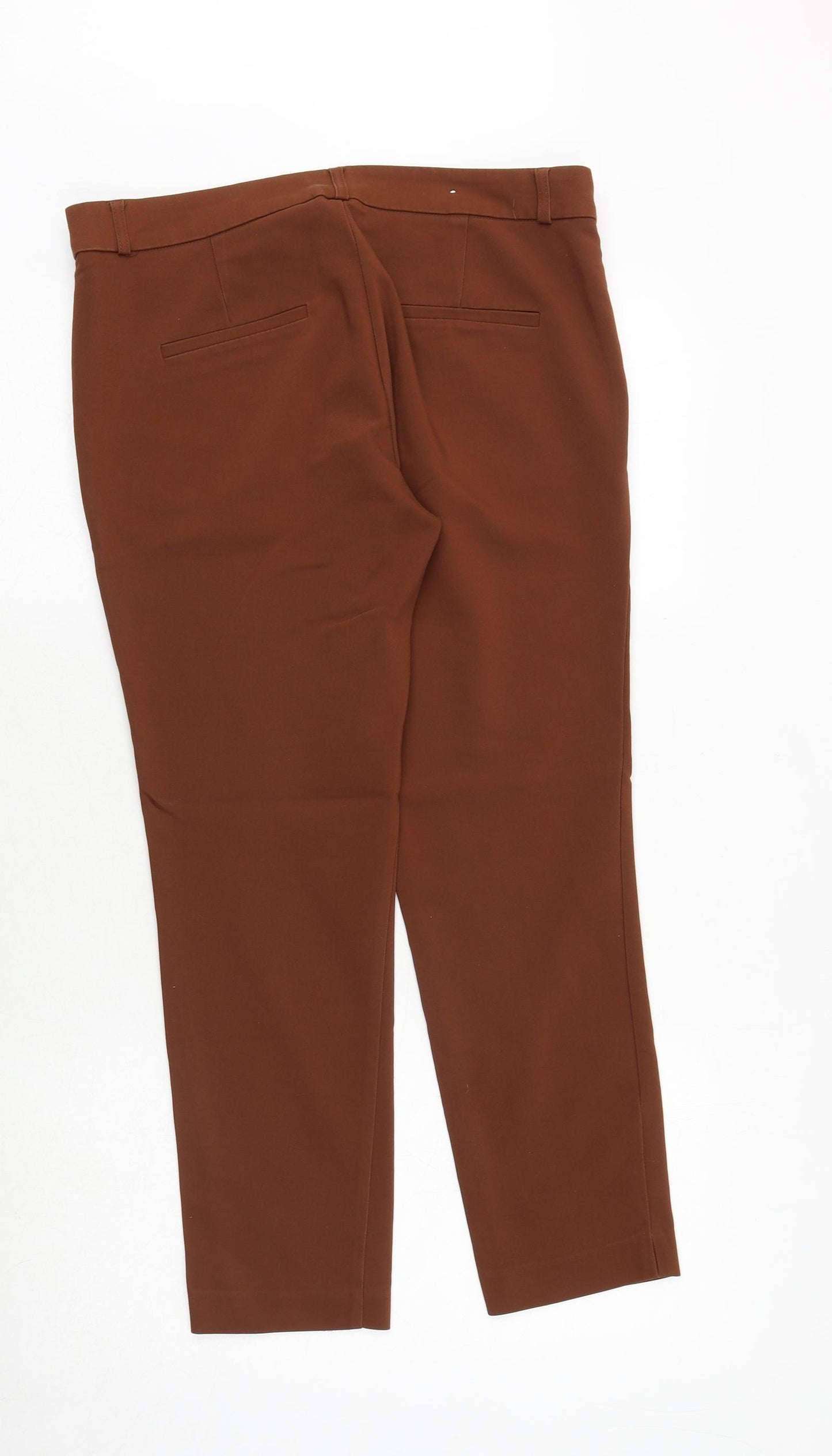 Stradivarius Womens Brown Cotton Chino Trousers Size 14 Regular Zip