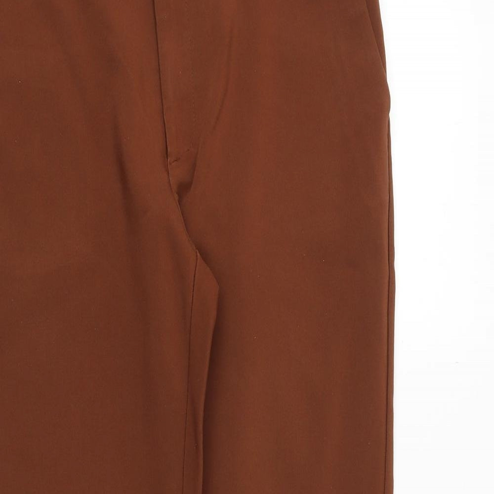 Stradivarius Womens Brown Cotton Chino Trousers Size 14 Regular Zip