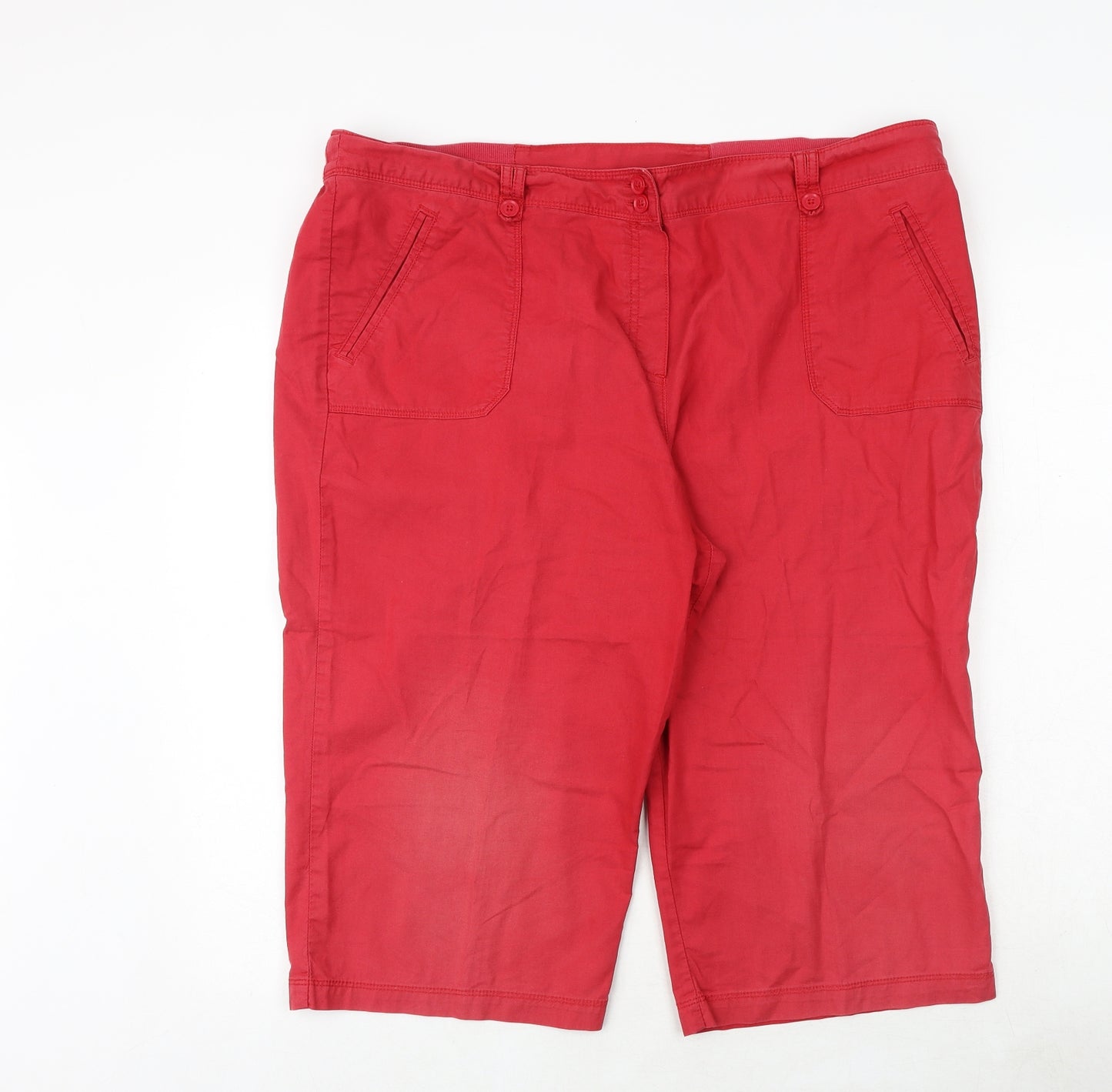 BHS Womens Red 100% Cotton Chino Shorts Size 20 Regular Button
