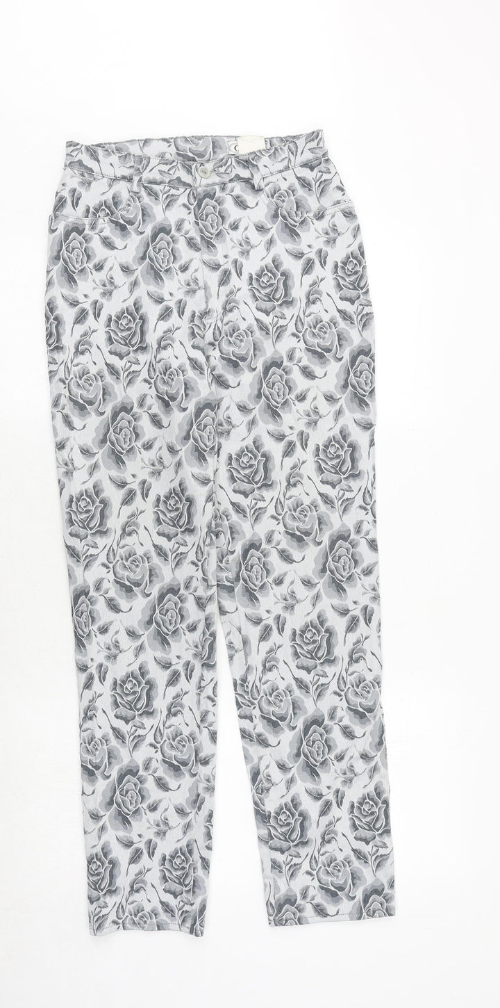 oktavia Womens Grey Floral Cotton Straight Jeans Size 12 Regular Zip