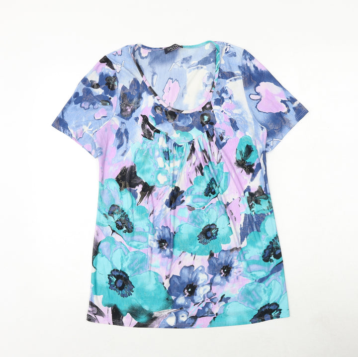 Saloos Womens Multicoloured Floral Polyester Basic T-Shirt Size S Round Neck