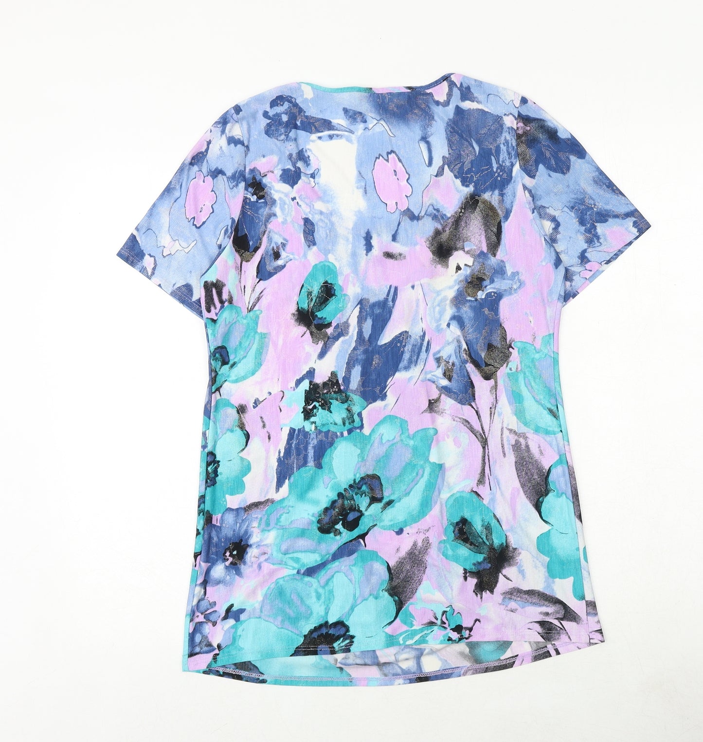 Saloos Womens Multicoloured Floral Polyester Basic T-Shirt Size S Round Neck