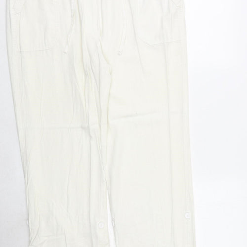 label be Womens Ivory Linen Trousers Size 18 Regular Zip