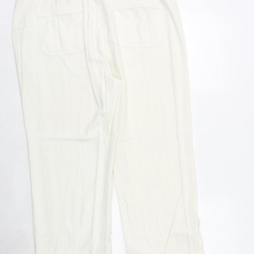 label be Womens Ivory Linen Trousers Size 18 Regular Zip