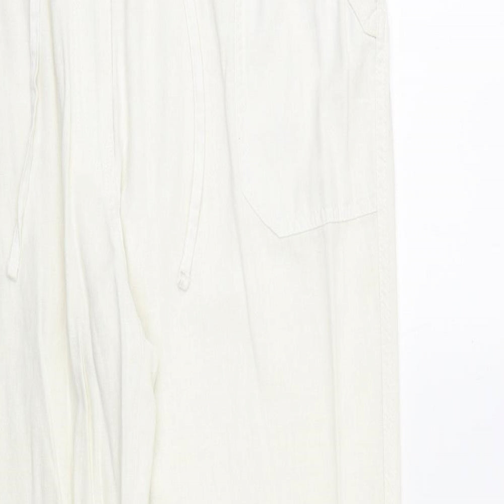 label be Womens Ivory Linen Trousers Size 18 Regular Zip
