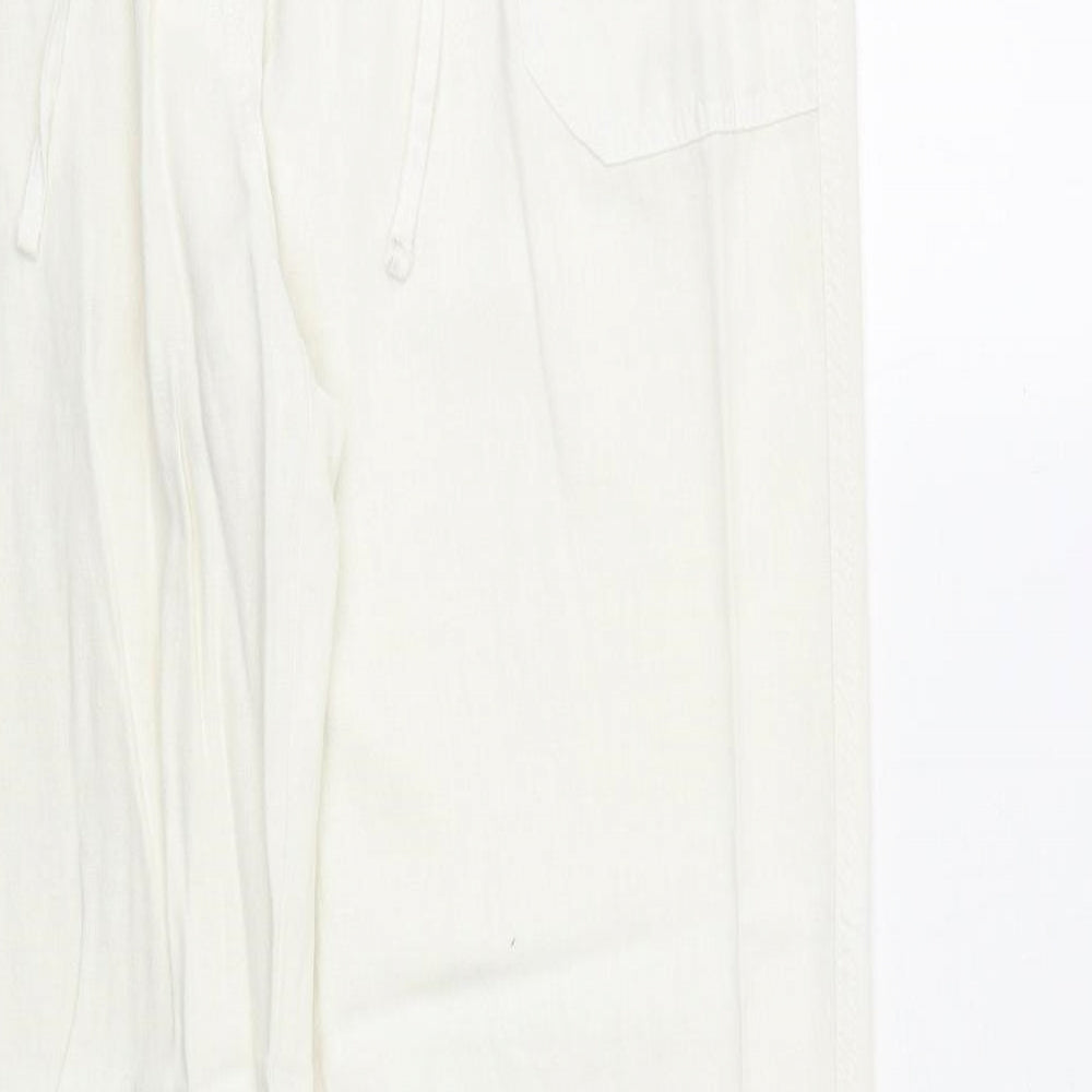 label be Womens Ivory Linen Trousers Size 18 Regular Zip