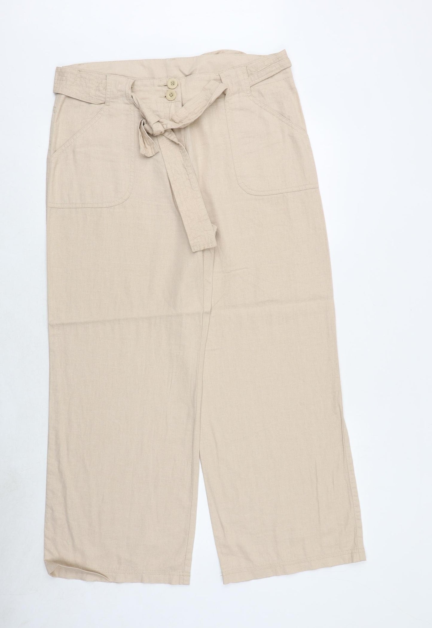 Marks and Spencer Womens Beige Linen Trousers Size 14 Regular Zip