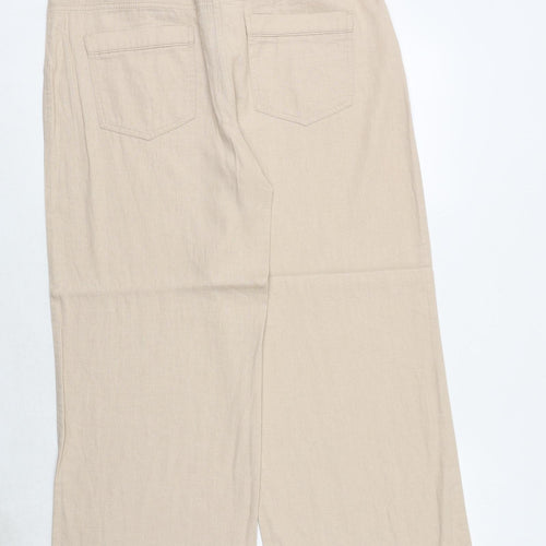 Marks and Spencer Womens Beige Linen Trousers Size 14 Regular Zip