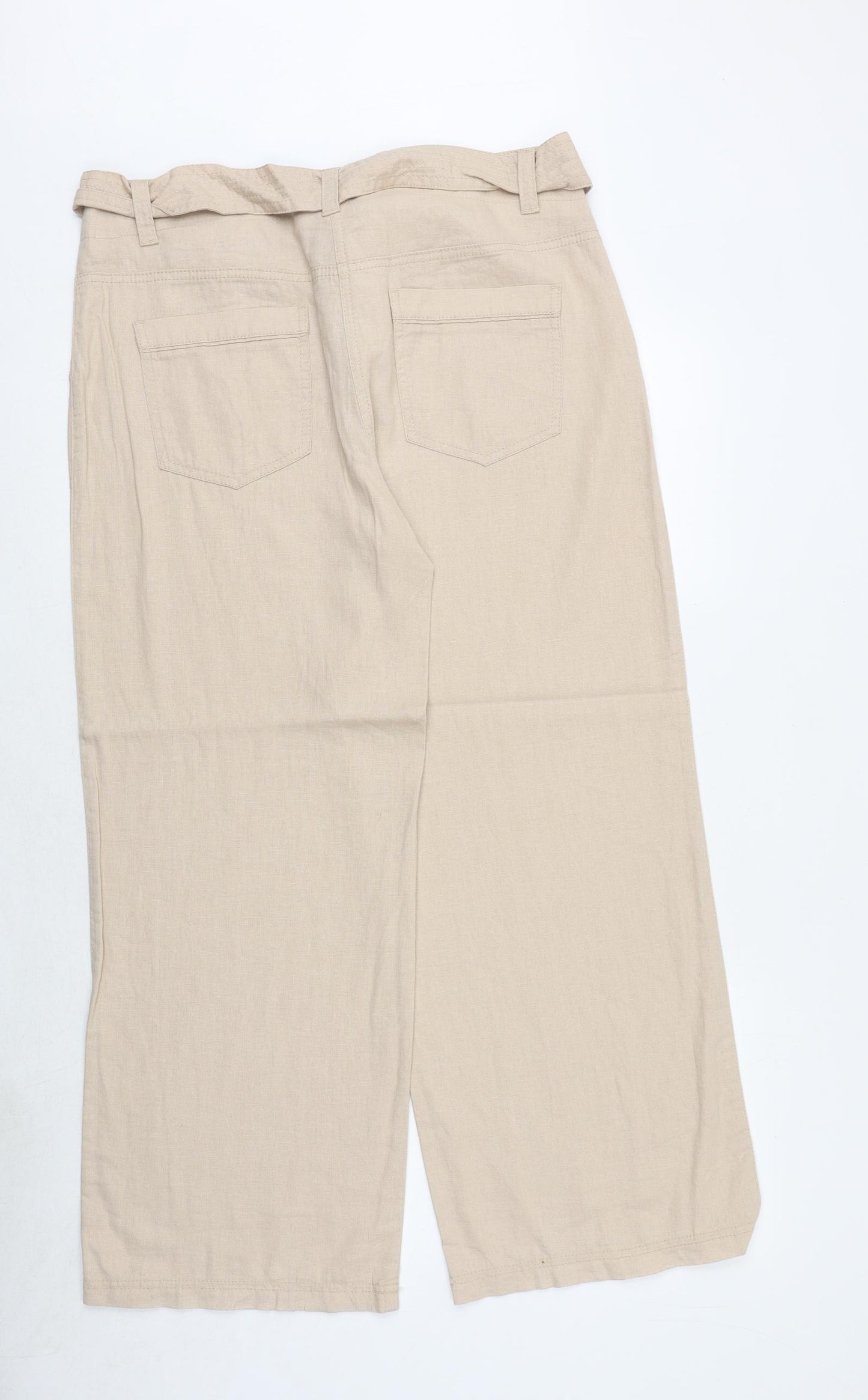 Marks and Spencer Womens Beige Linen Trousers Size 14 Regular Zip