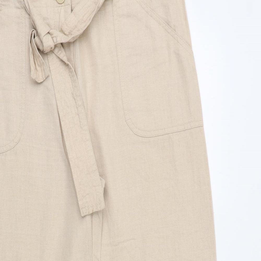Marks and Spencer Womens Beige Linen Trousers Size 14 Regular Zip