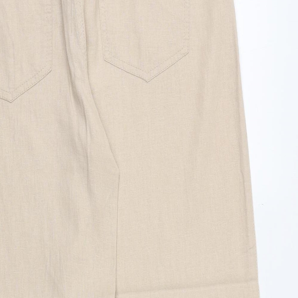 Marks and Spencer Womens Beige Linen Trousers Size 14 Regular Zip