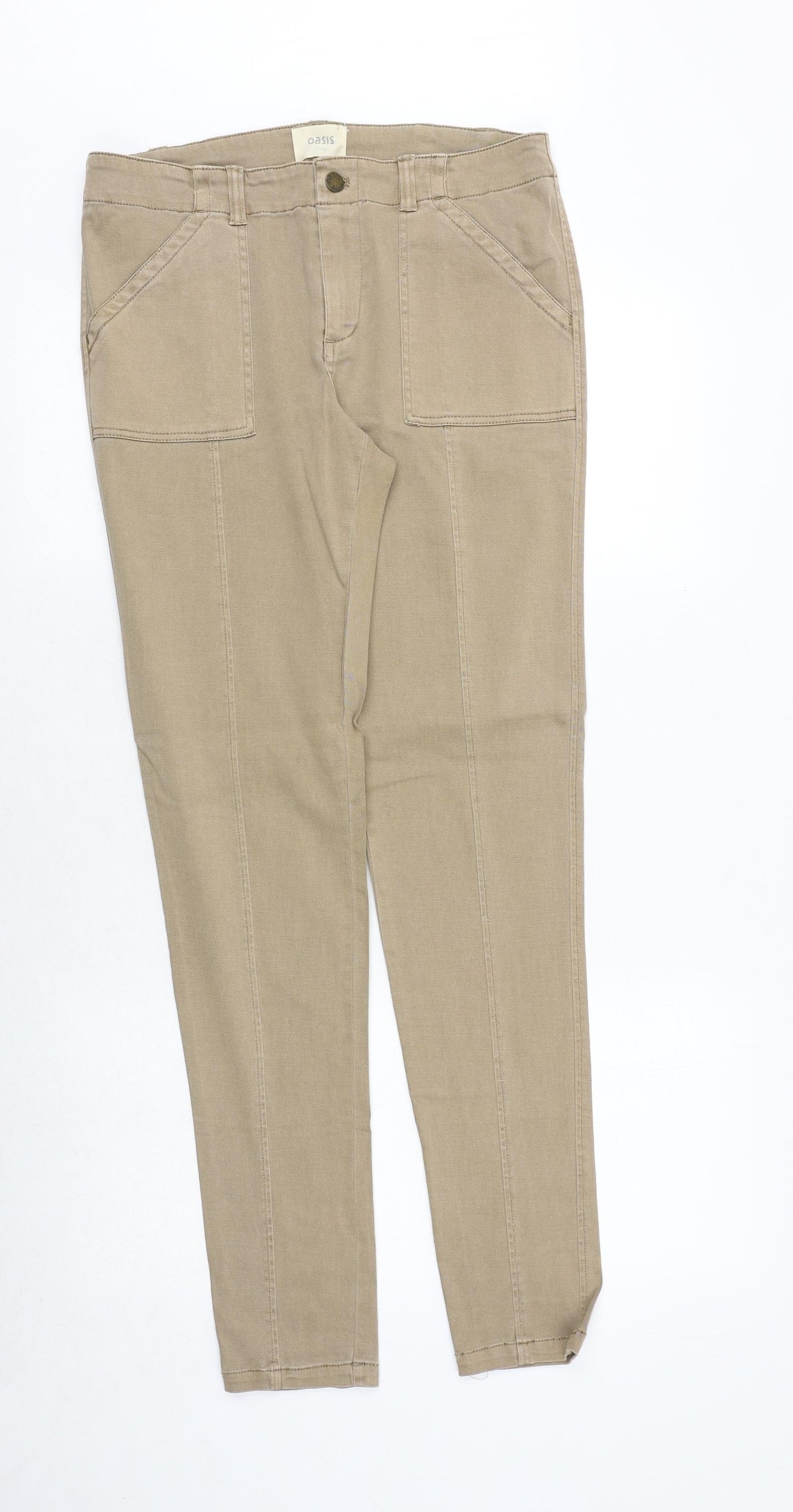 Oasis Womens Beige Cotton Skinny Jeans Size 12 Regular Zip