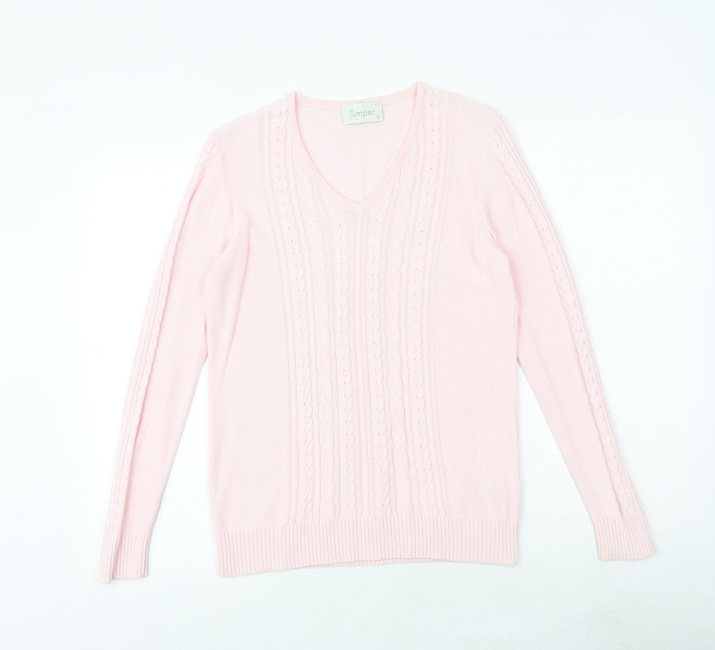 Jumper Womens Pink V-Neck 100% Cotton Pullover Jumper Size S