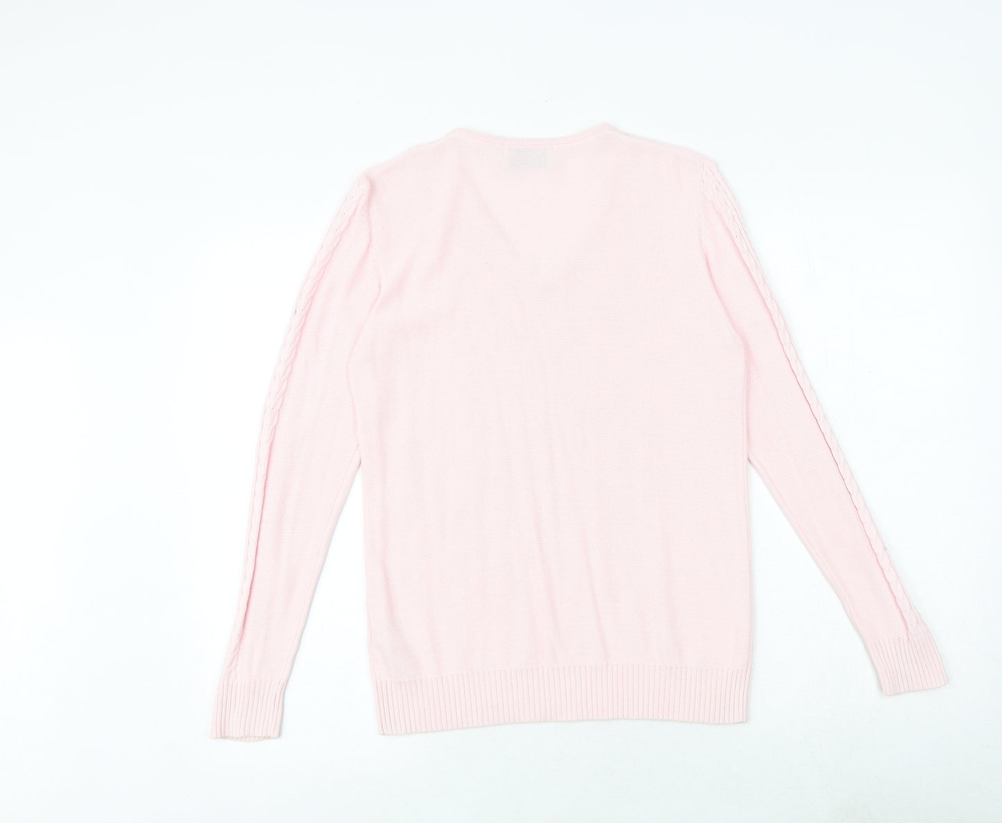 Jumper Womens Pink V-Neck 100% Cotton Pullover Jumper Size S