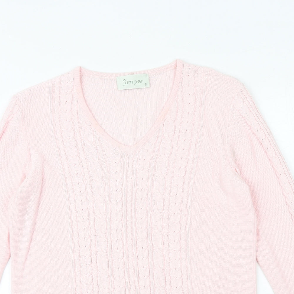 Jumper Womens Pink V-Neck 100% Cotton Pullover Jumper Size S