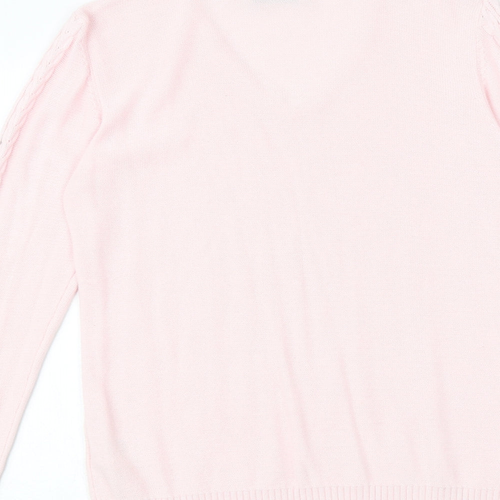 Jumper Womens Pink V-Neck 100% Cotton Pullover Jumper Size S