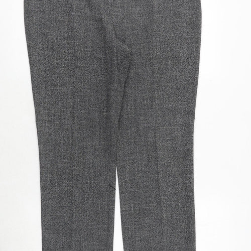 M&Co Womens Grey Geometric Polyester Chino Trousers Size 14 Regular Zip