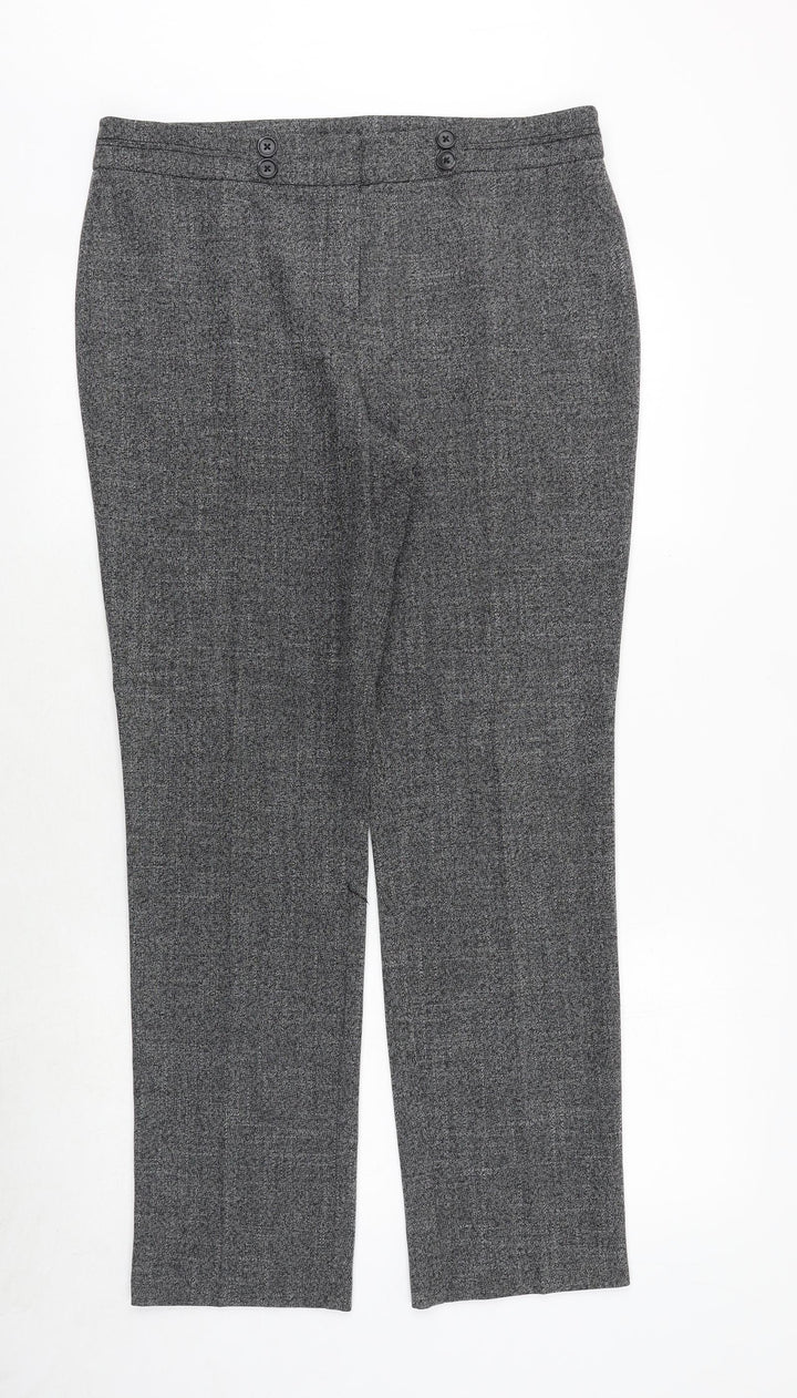 M&Co Womens Grey Geometric Polyester Chino Trousers Size 14 Regular Zip