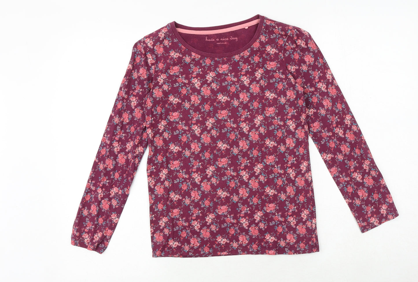 NEXT Girls Pink Floral 100% Cotton Pullover T-Shirt Size 12 Years Boat Neck Pullover