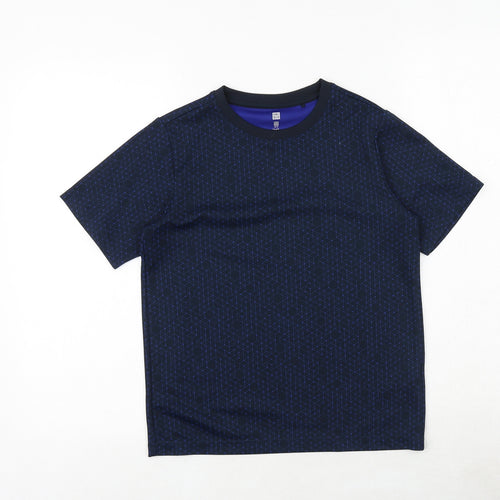 Uniqlo Boys Blue Geometric Polyester Pullover T-Shirt Size 11-12 Years Crew Neck Pullover