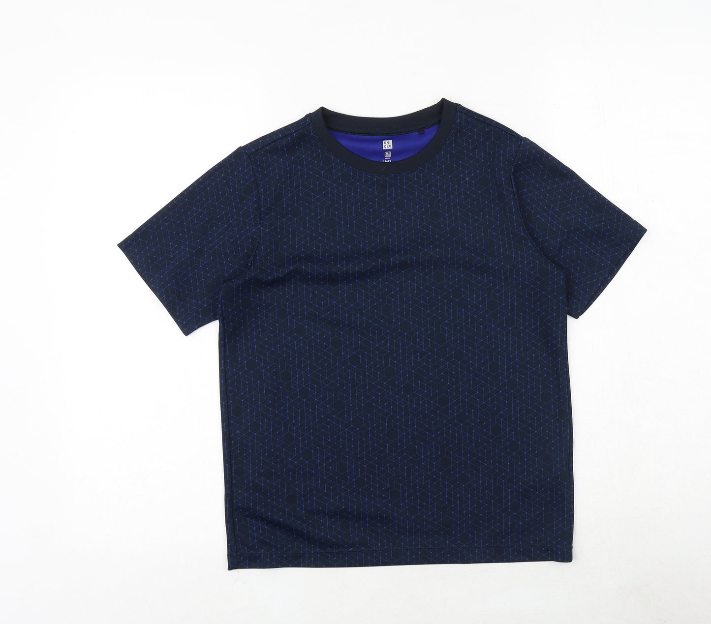 Uniqlo Boys Blue Geometric Polyester Pullover T-Shirt Size 11-12 Years Crew Neck Pullover
