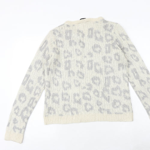 Dorothy Perkins Womens Beige Round Neck Animal Print Acrylic Pullover Jumper Size 10 - Leopard Pattern