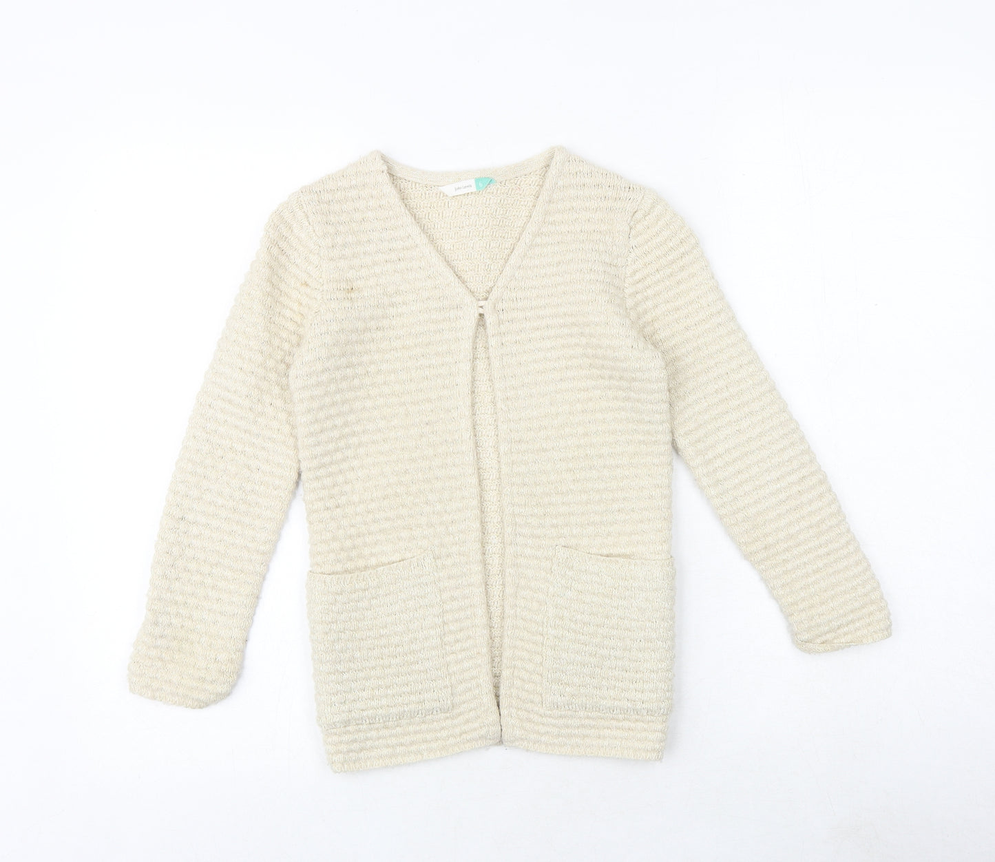 John Lewis Girls Beige V-Neck Striped Cotton Cardigan Jumper Size 6 Years Button