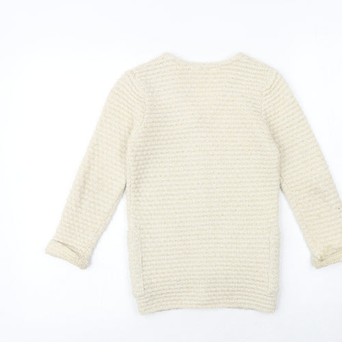 John Lewis Girls Beige V-Neck Striped Cotton Cardigan Jumper Size 6 Years Button