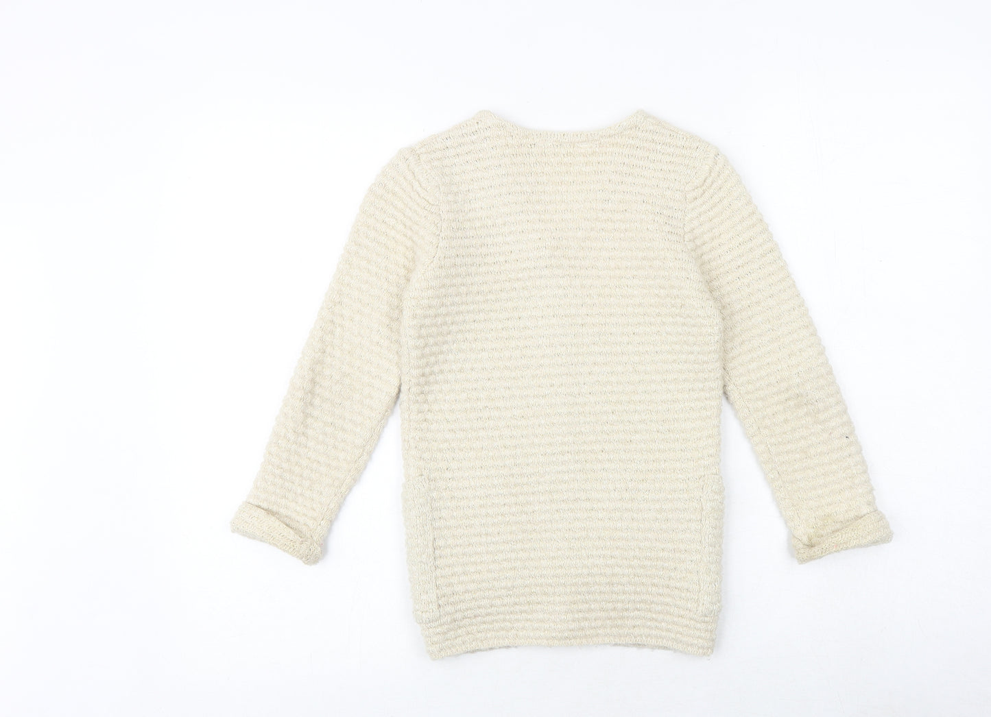 John Lewis Girls Beige V-Neck Striped Cotton Cardigan Jumper Size 6 Years Button