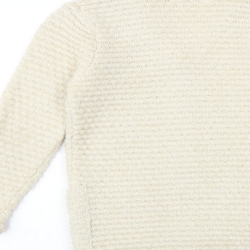 John Lewis Girls Beige V-Neck Striped Cotton Cardigan Jumper Size 6 Years Button