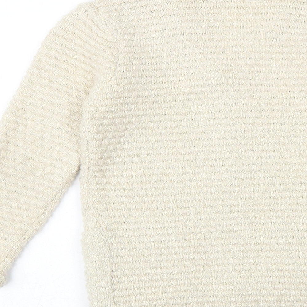 John Lewis Girls Beige V-Neck Striped Cotton Cardigan Jumper Size 6 Years Button