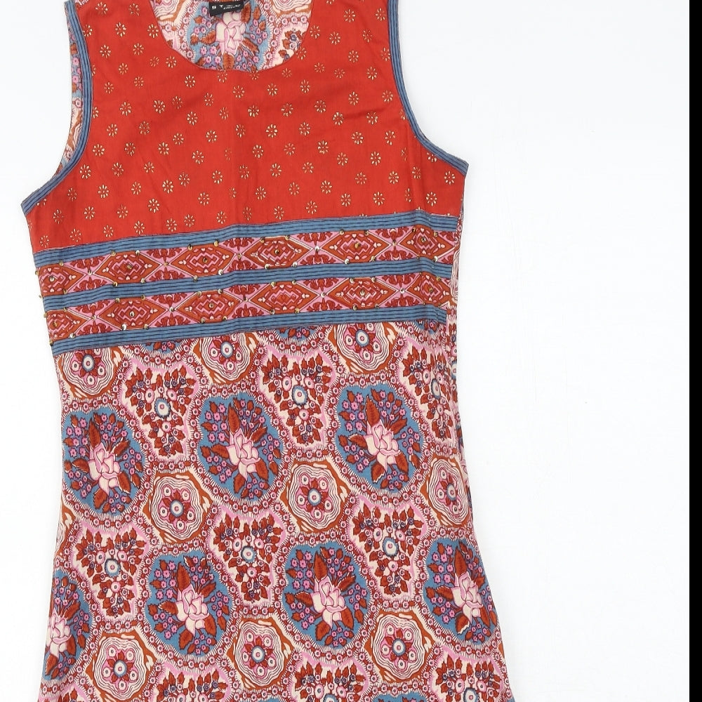 Stop Everywhere Womens Multicoloured Geometric 100% Cotton Shift Size XS Round Neck Pullover