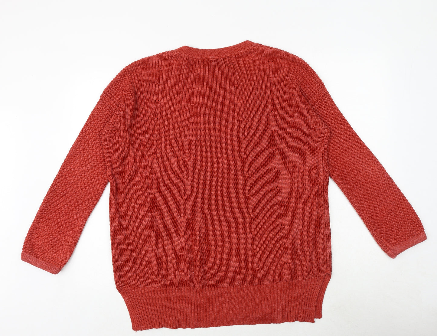 Glassons Womens Orange V-Neck Cotton Pullover Jumper Size M