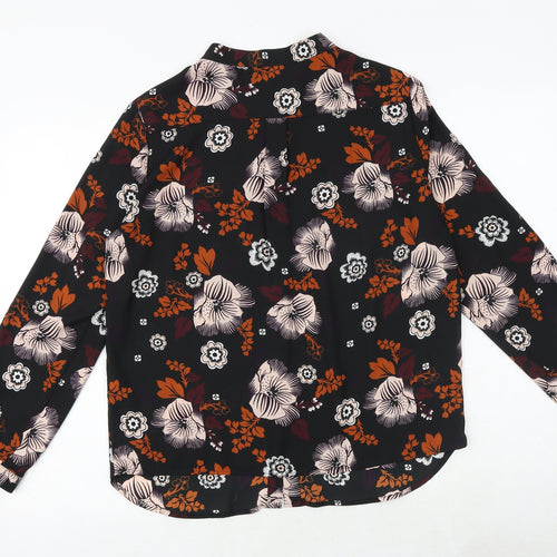 Marks and Spencer Womens Black Geometric Polyester Basic Button-Up Size 12 V-Neck