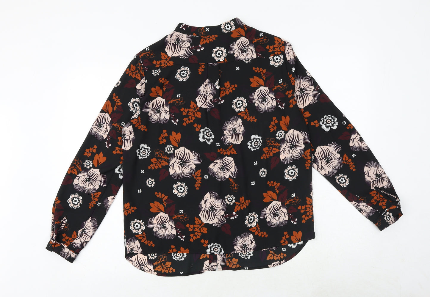 Marks and Spencer Womens Black Geometric Polyester Basic Button-Up Size 12 V-Neck