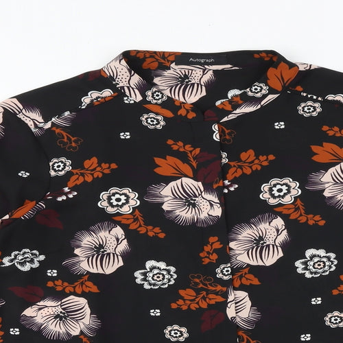 Marks and Spencer Womens Black Geometric Polyester Basic Button-Up Size 12 V-Neck