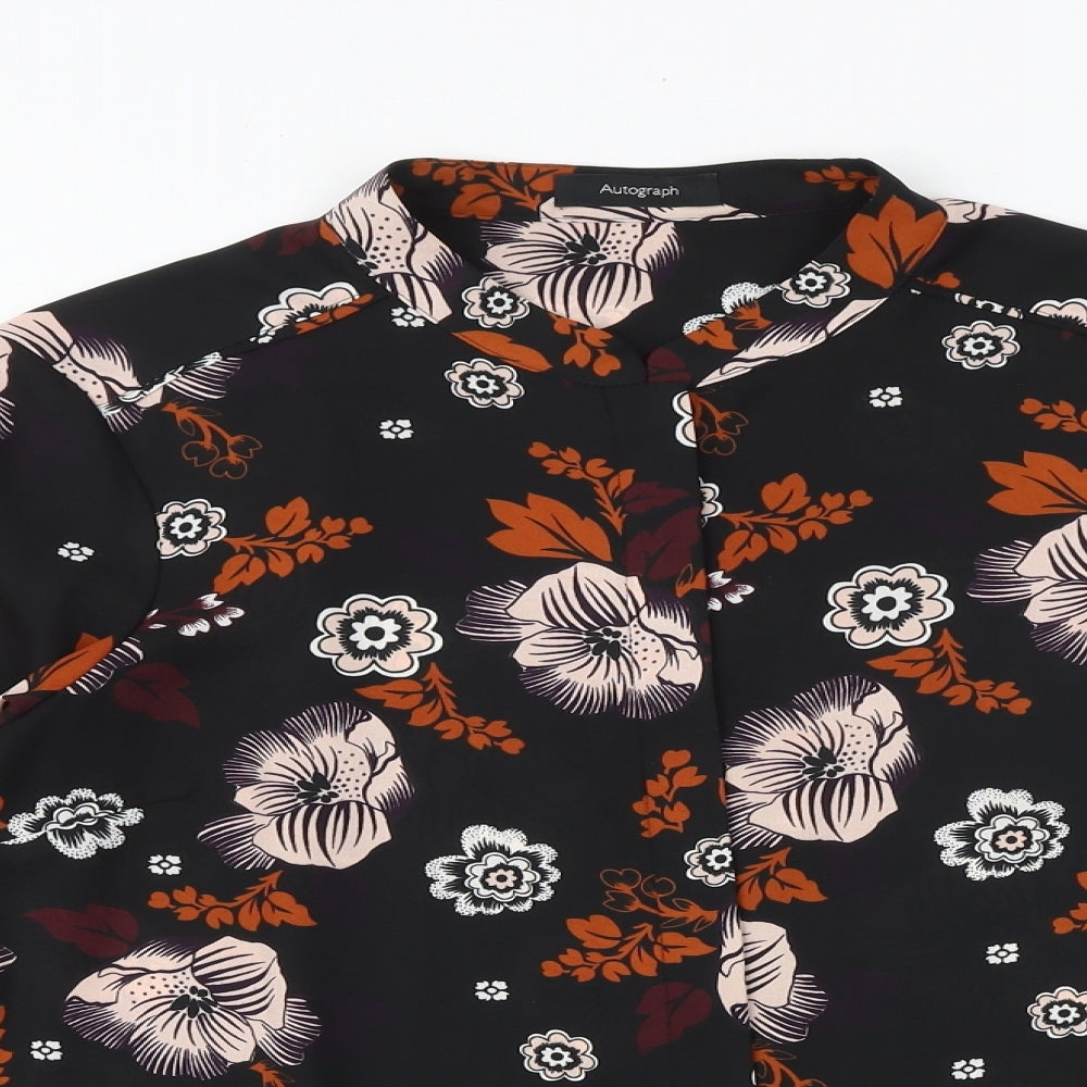 Marks and Spencer Womens Black Geometric Polyester Basic Button-Up Size 12 V-Neck