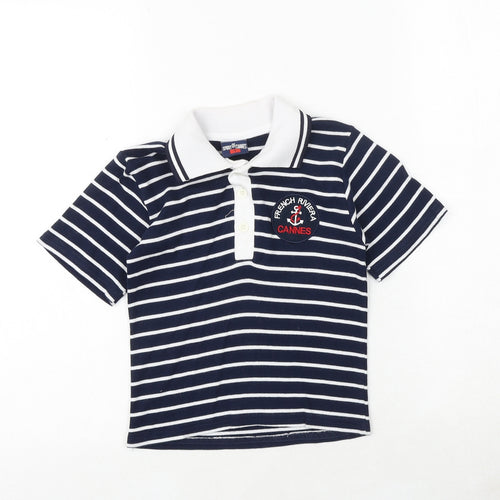 Spirit of Cannes Boys Blue Striped 100% Cotton Pullover Polo Size 3 Years Collared Button - French Riviera