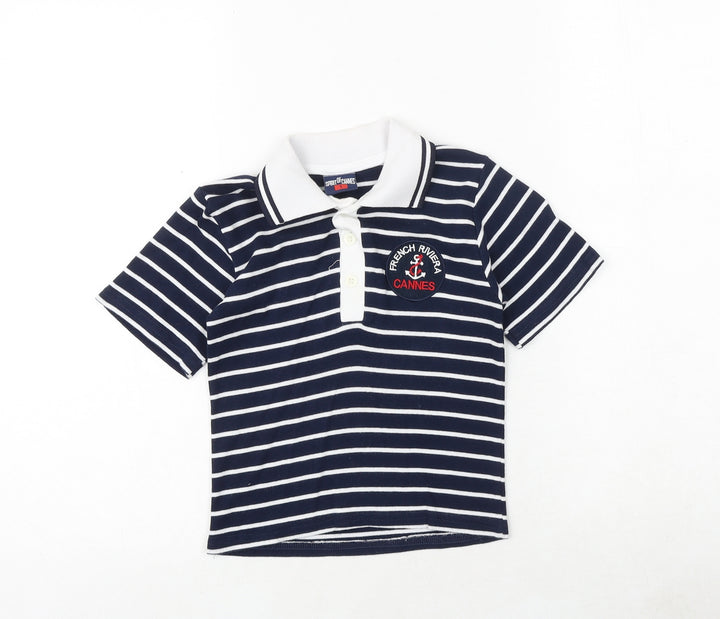 Spirit of Cannes Boys Blue Striped 100% Cotton Pullover Polo Size 3 Years Collared Button - French Riviera