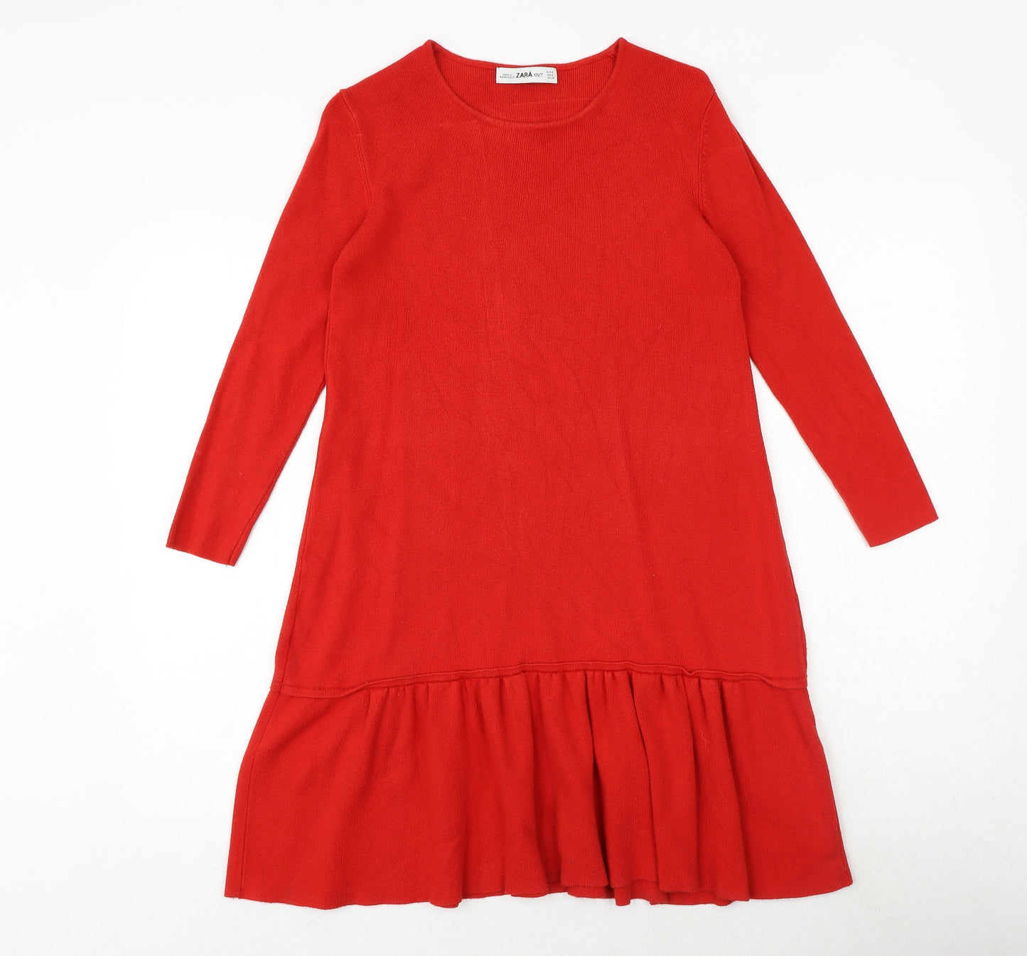 Zara Womens Red Polyester A-Line Size S Boat Neck Pullover
