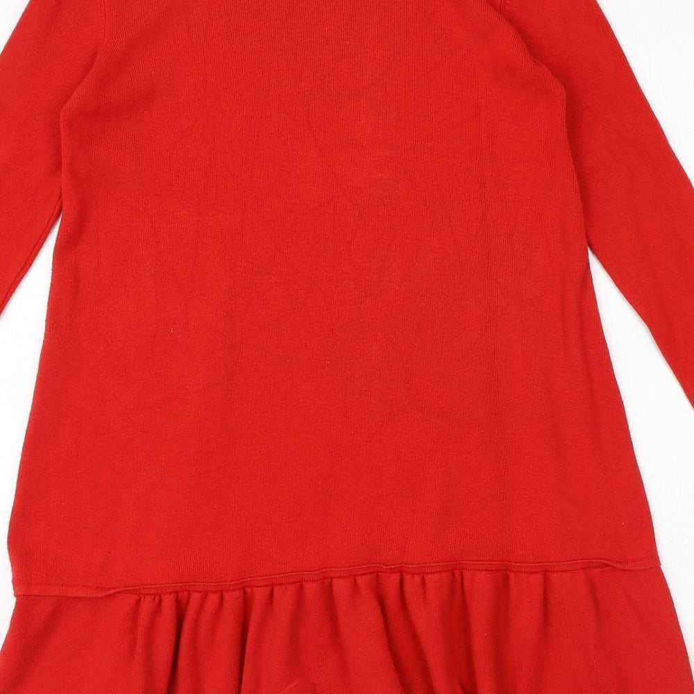 Zara Womens Red Polyester A-Line Size S Boat Neck Pullover