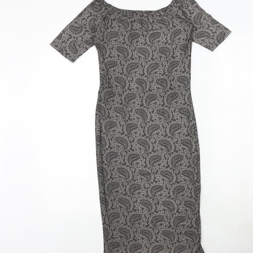 Club L Womens Black Paisley Polyester Bodycon Size 10 Boat Neck Pullover