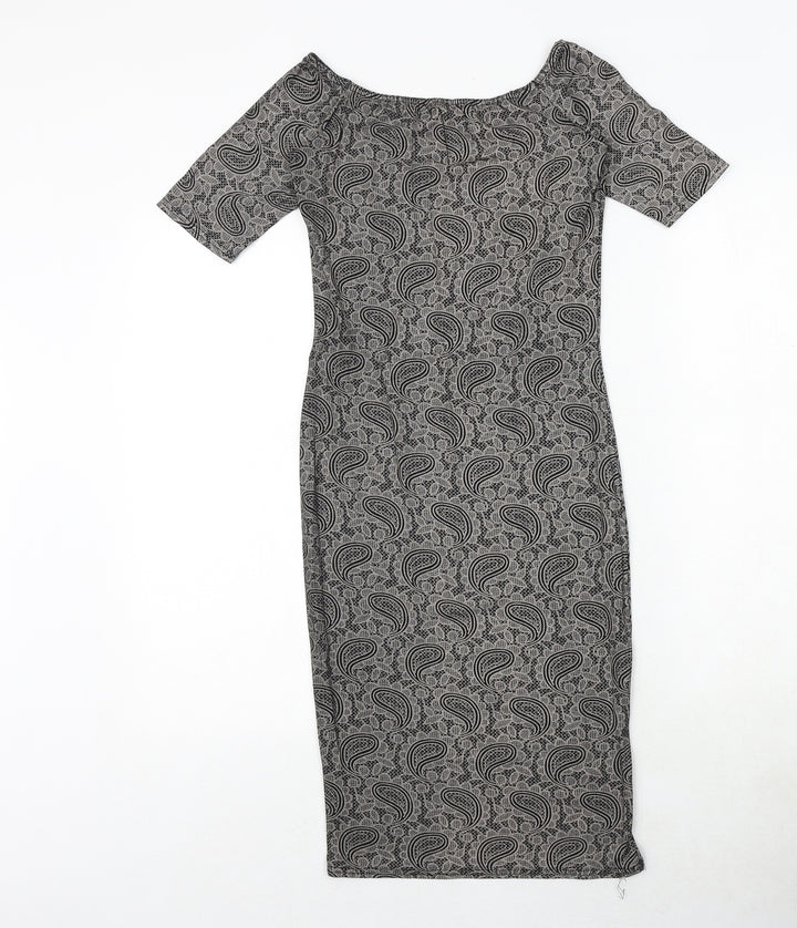 Club L Womens Black Paisley Polyester Bodycon Size 10 Boat Neck Pullover