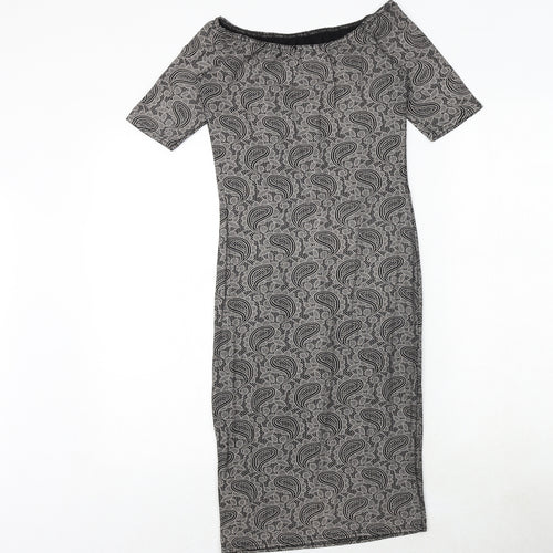 Club L Womens Black Paisley Polyester Bodycon Size 10 Boat Neck Pullover