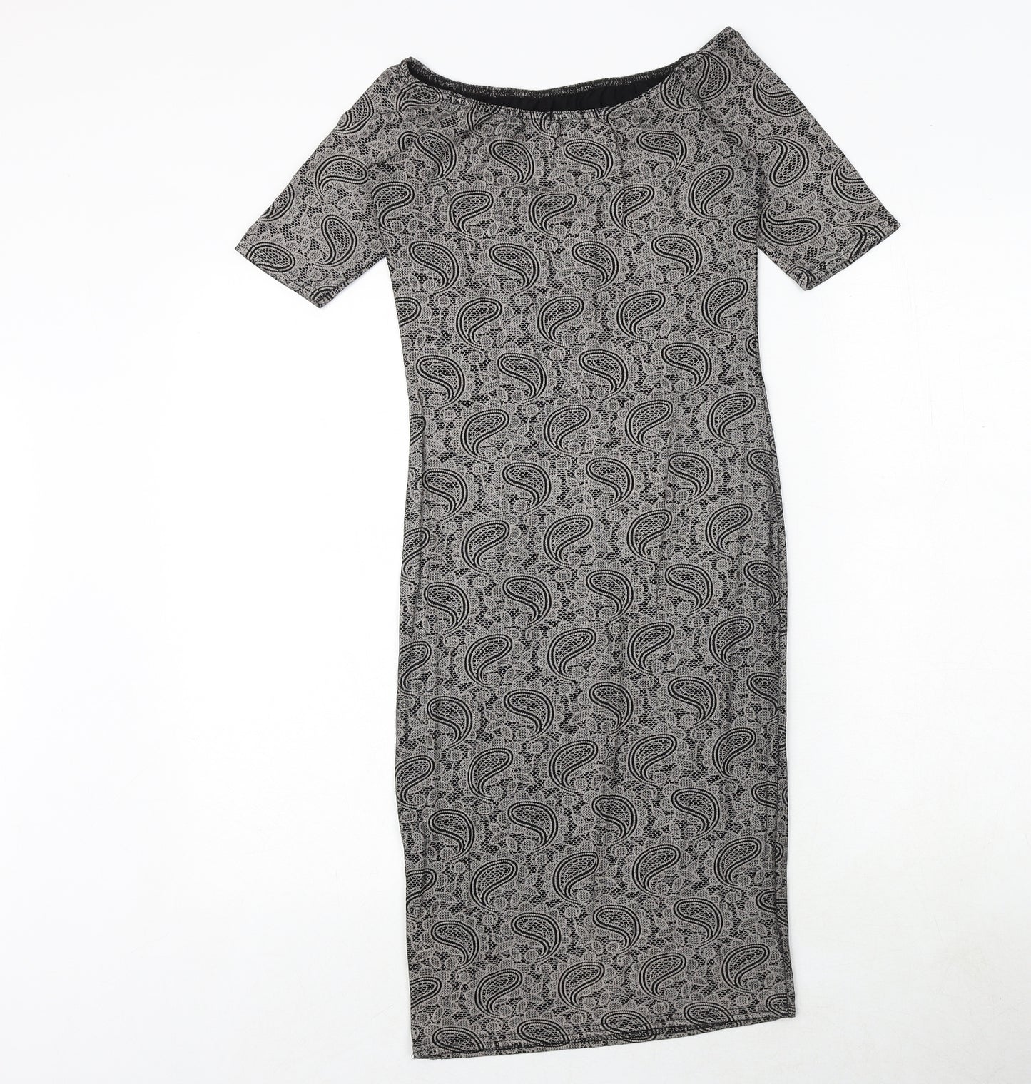 Club L Womens Black Paisley Polyester Bodycon Size 10 Boat Neck Pullover