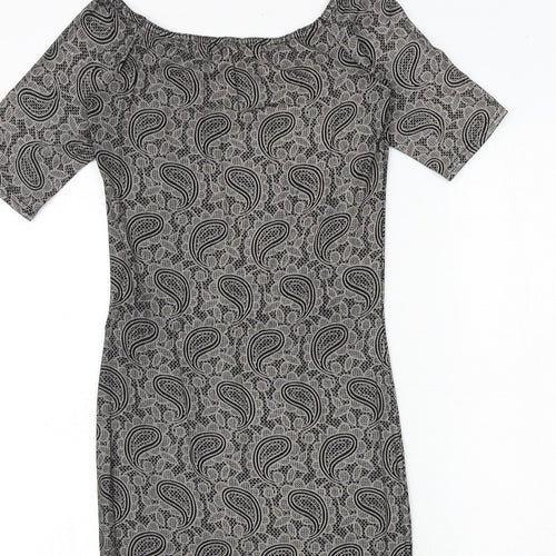 Club L Womens Black Paisley Polyester Bodycon Size 10 Boat Neck Pullover
