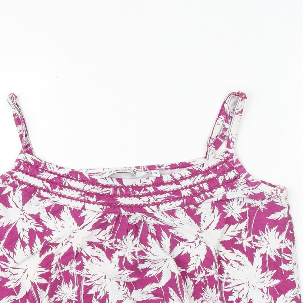 Debenhams Womens Pink Geometric 100% Cotton Basic Tank Size 12 Round Neck