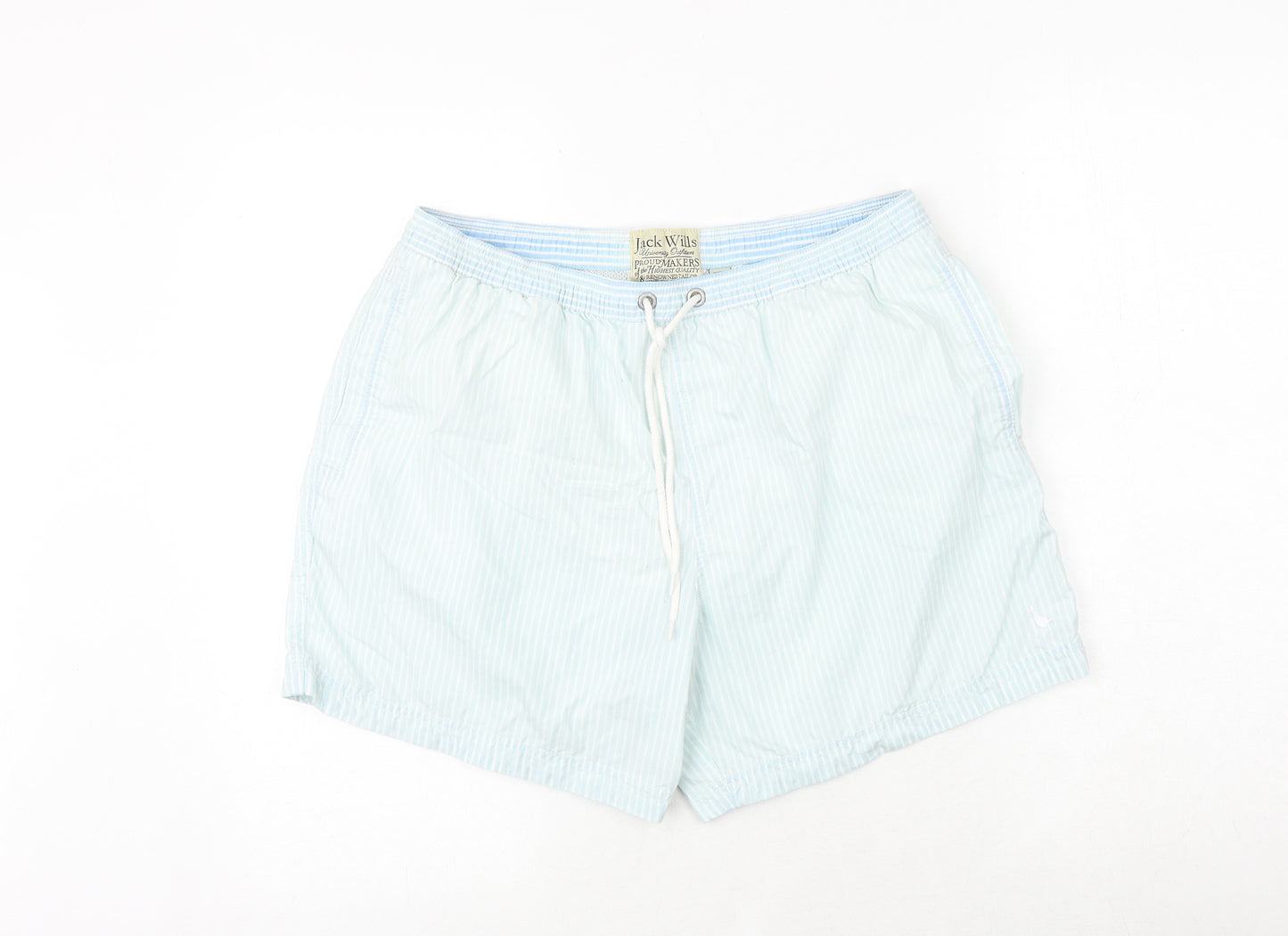 Jack Wills Mens Blue Herringbone Polyester Sweat Shorts Size L Regular Drawstring