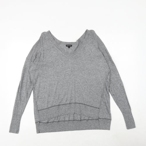 River Island Womens Grey V-Neck Viscose Pullover Jumper Size 8 - Elbow Patches