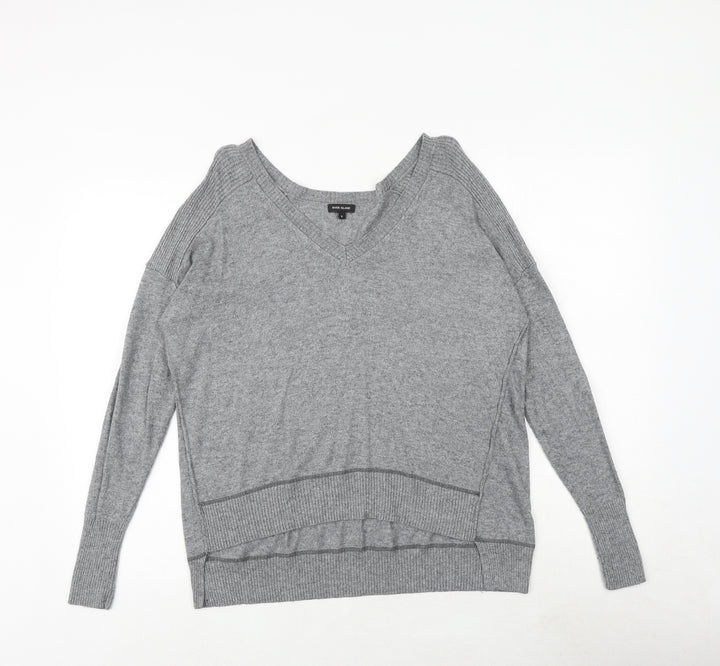 River Island Womens Grey V-Neck Viscose Pullover Jumper Size 8 - Elbow Patches